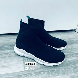 Closed 8 Navy Sock Sneakers White Soles Stretch